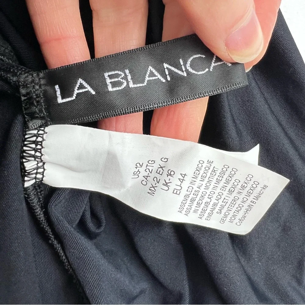 NWT La Blanca Black Island Goddess Solid Halter Tankini Top LB Sz 12 Beach
